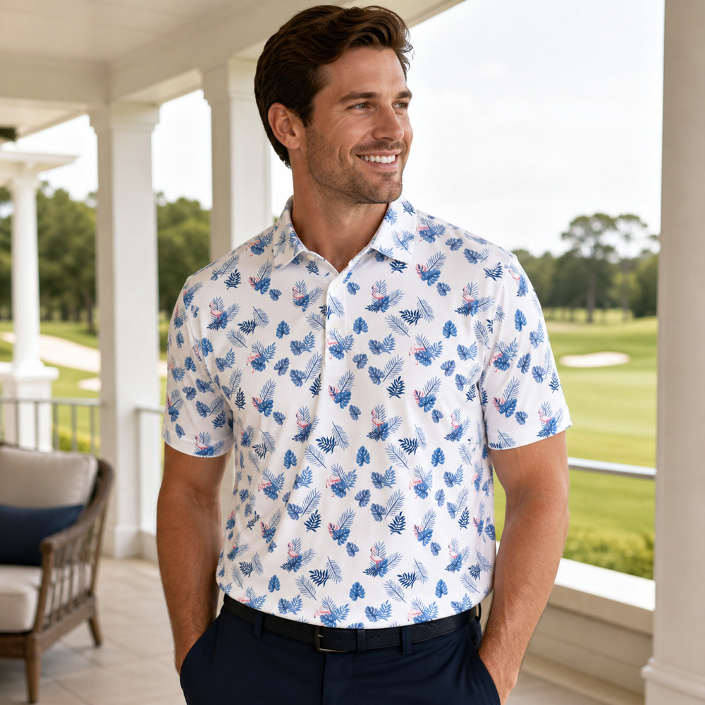 Mizzen + Main Flamingo Polo Shirt Mens M Trim Multicolor Short Sleeve Stretch
